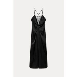 Zara Long Lace Lingerie Style Dress Black Midi ZW Collection Medium 1223/260 NWT